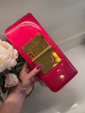 Tom Ford Hot Pink Patent Leather Clutch with Gold Hardware
